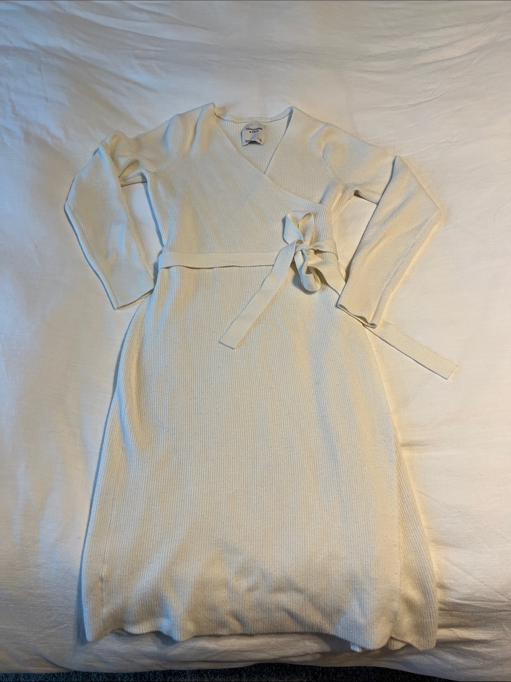 Abercrombie Cream Wrap Knit Midi Dress Size L